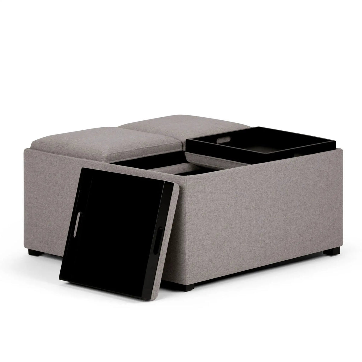 Avalon Square Storage Ottoman | Coffee Table Design | Four Flip Over Serving Trays | 35 Inch Width