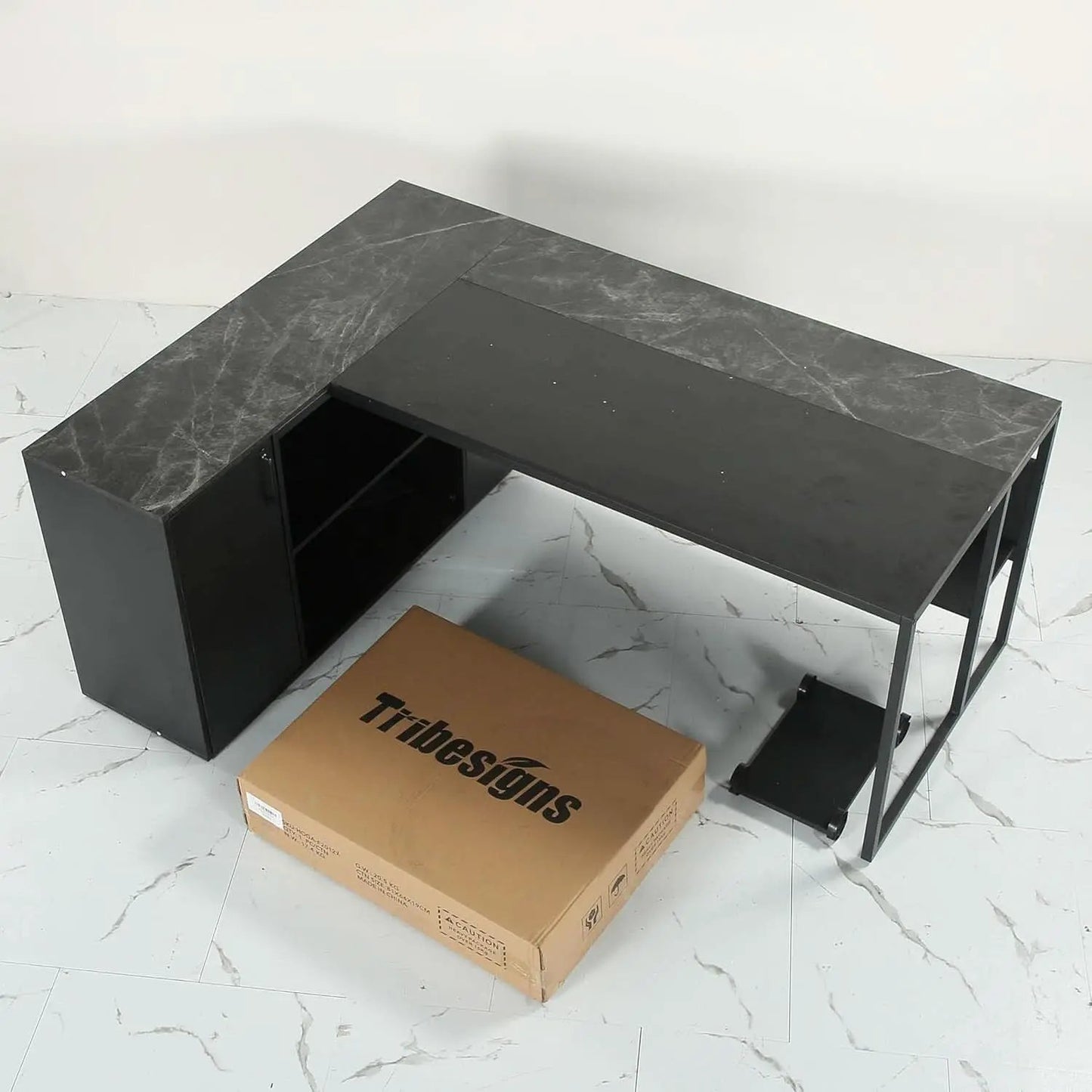 71 Inch Black L Shaped Executive Desk With Storage from PriceLows™
