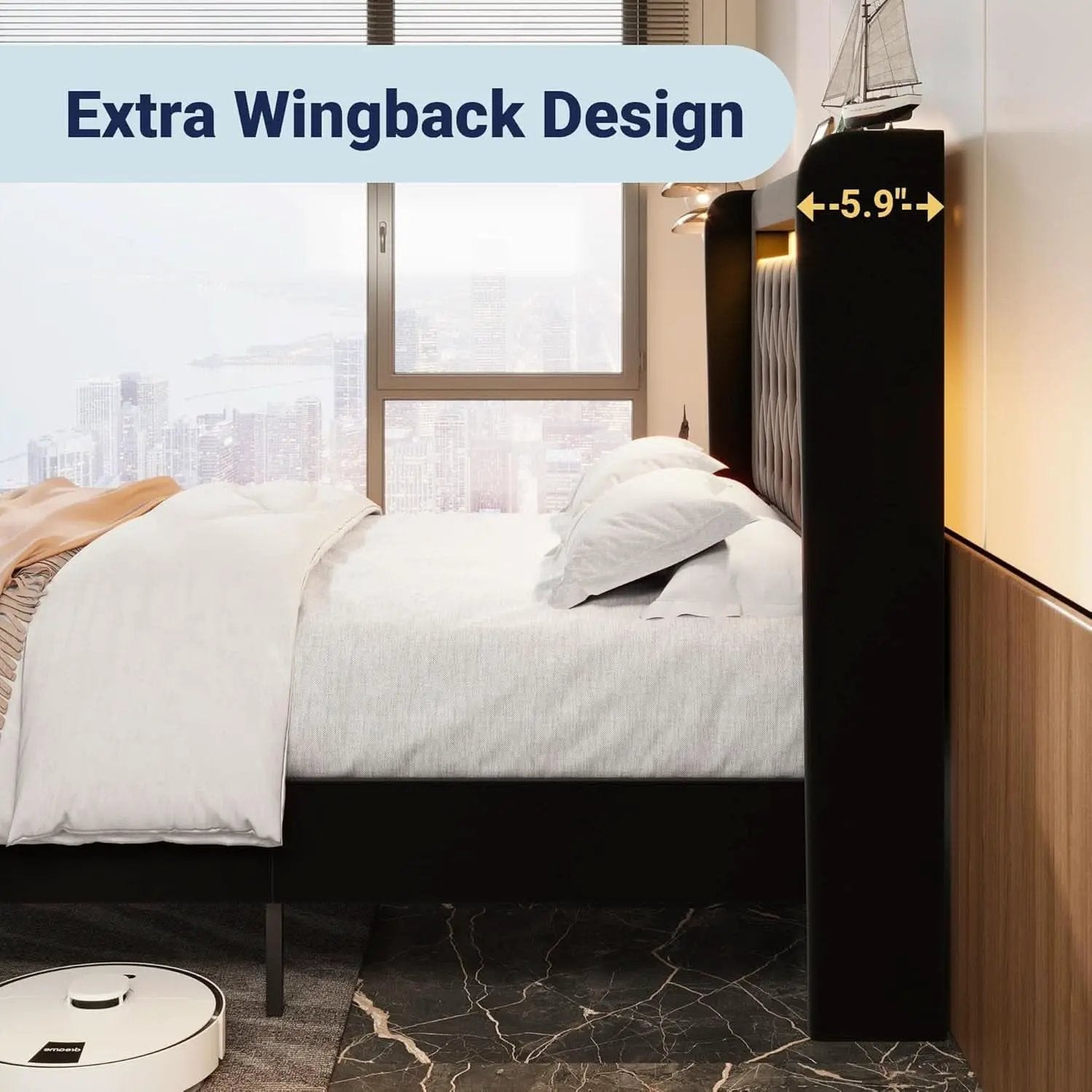 Full Size Bed Frame LED Lighting And USB Charging Black from PriceLows™