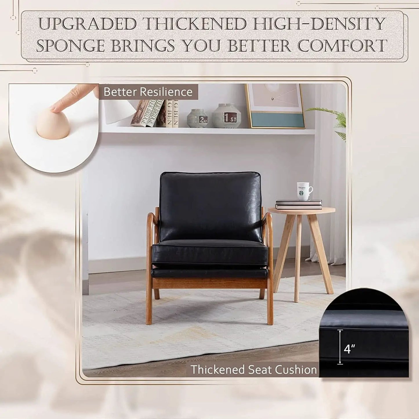 Modern Black Accent Chair With Thick Cushioned Seat from PriceLows™