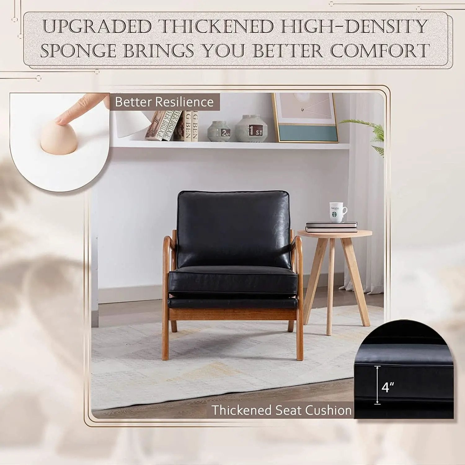 Modern Black Accent Chair With Thick Cushioned Seat from PriceLows™