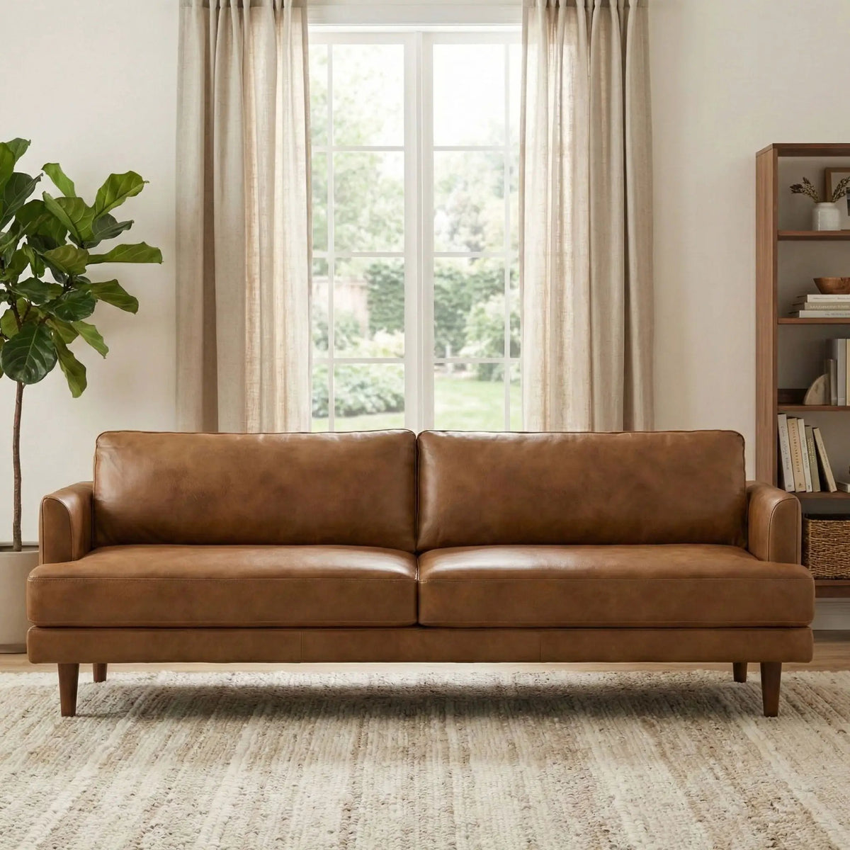 Livingston Upholstered Sofa | Genuine Aniline Leather | 7 Inch Thick Cushions | 76 Inch Length