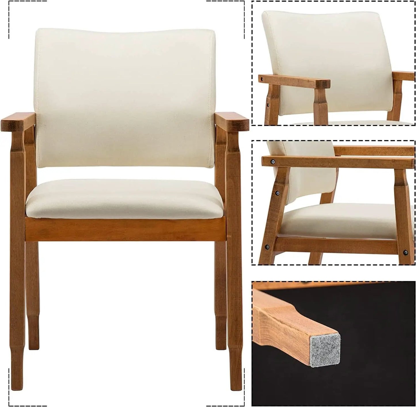 Mid Century Modern Walnut Dining Chairs With Beige Fabric from PriceLows™