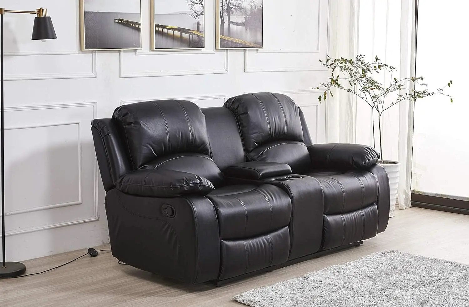 Bonded Leather Reclining Glider Sofa Set Black 3 Piece from PriceLows™