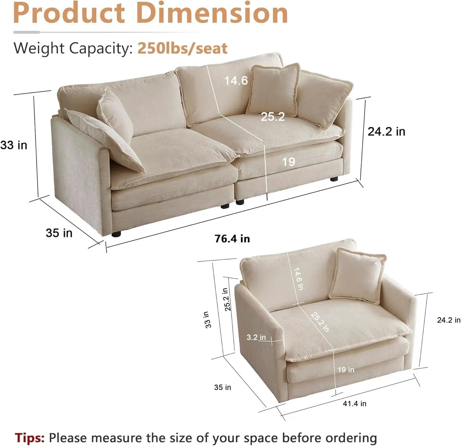 Light Coffee Chenille 2 Piece Loveseat Couch And Armchair from PriceLows™