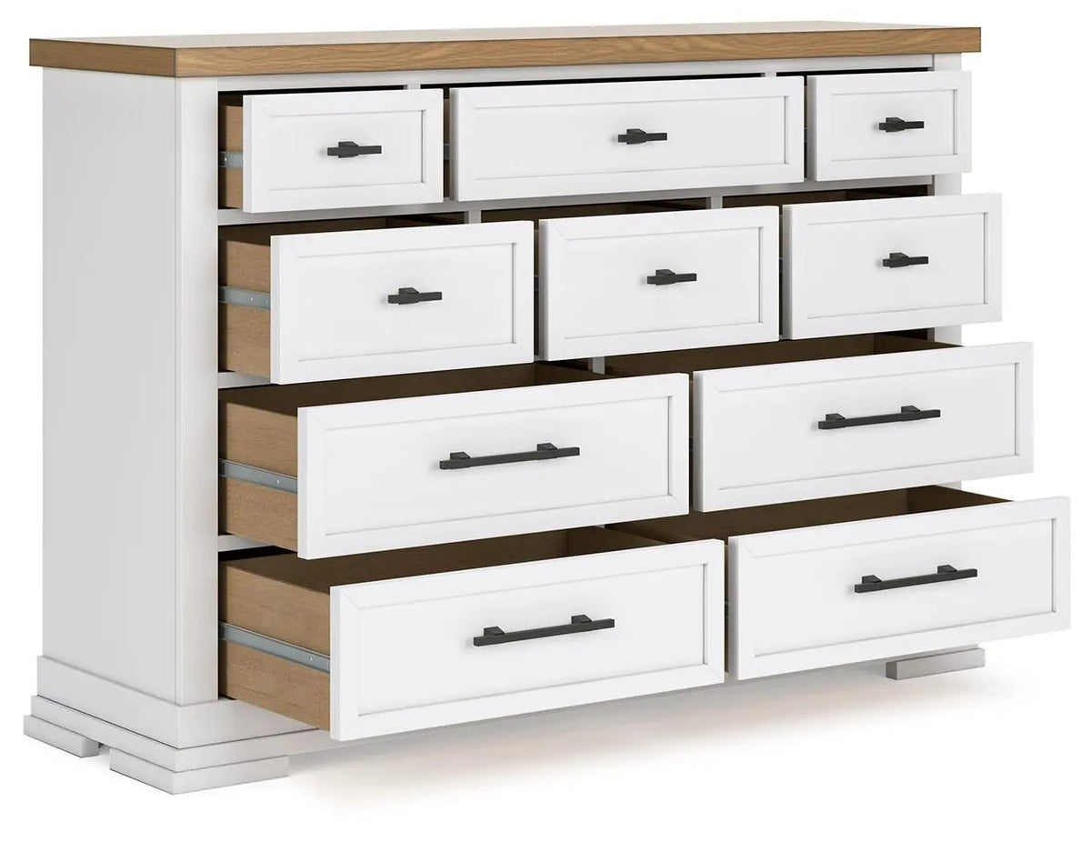 Dresser | White And Oak Veneer Top | Modern Farmhouse | Two Tone