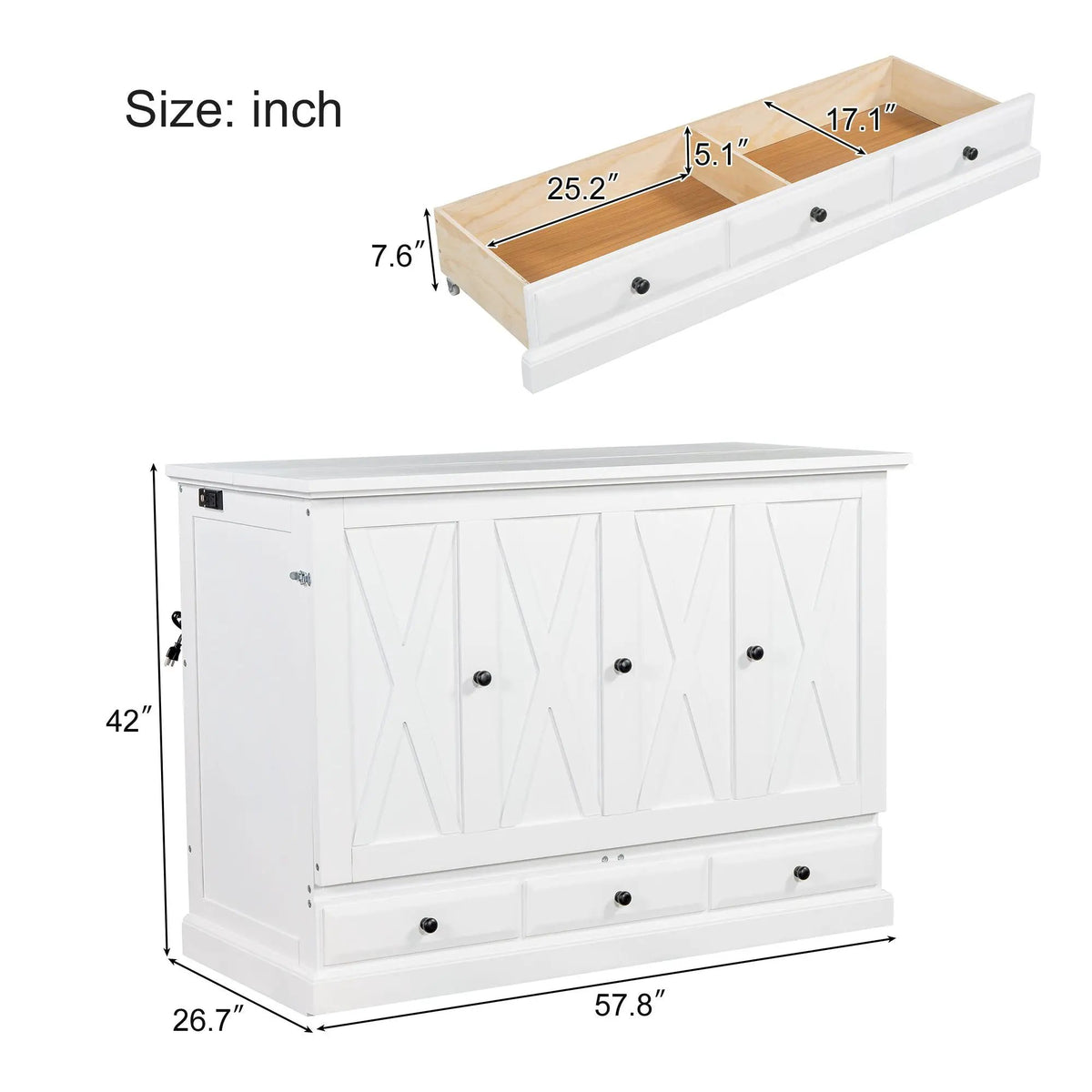 Solid Pine Murphy Bed | USB Charging Station | Storage Drawer