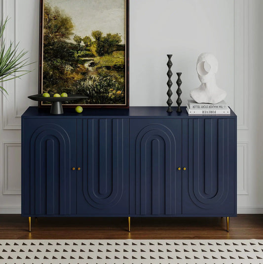 Modern Lacquered 4 Door Cabinet Sideboard Buffet Server Cabinet Storage Cabinet, For | 59.84 x 15.75 x 33.46 in | Metal | Dining Room