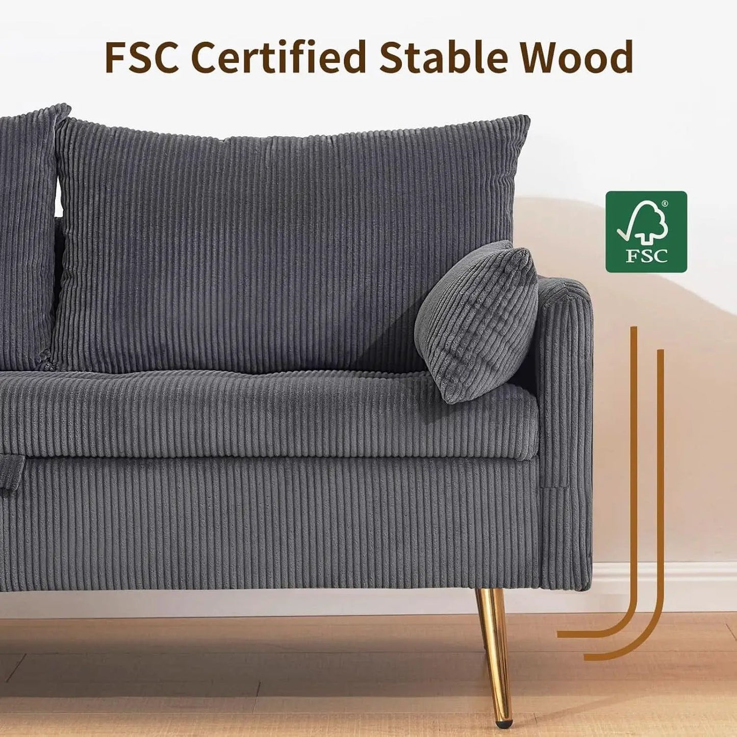 3 Piece Storage Sofa Set With Corduroy Gray Loveseat from PriceLows™