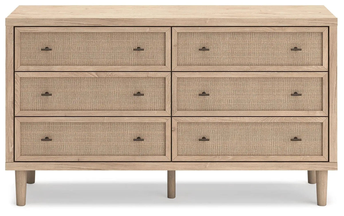 Cielden Six Drawer Dresser | 62.01 x 19.65 x 35.67 in | Engineered Wood & Linen | Two-Tone