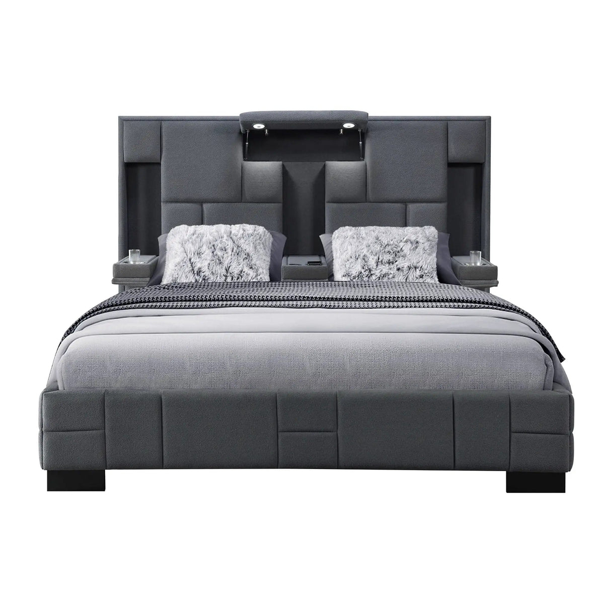 Yaris Contemporary Bed With Wireless Charging And LED Lights | 91.34 x 68.23 x 62.91 in | Wood | Bedroom