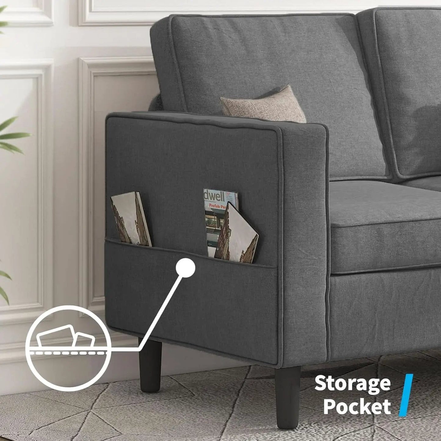 Dark Grey Convertible Sectional Sofa With Storage Ottoman from PriceLows™