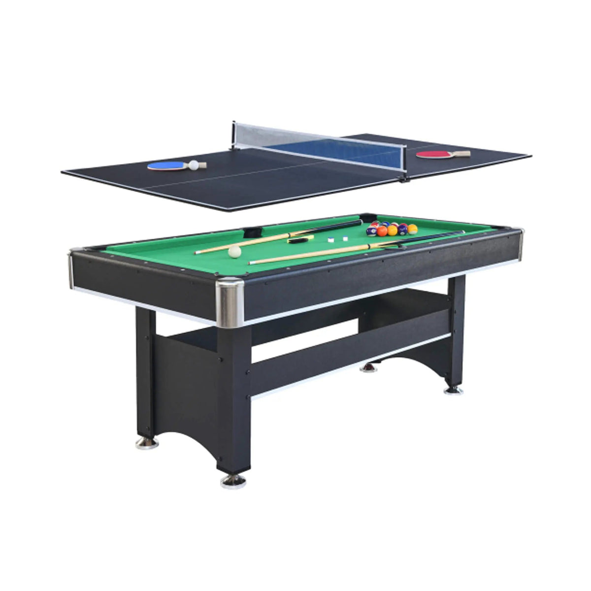 Multifunctional Pool Table | 6FT Wooden Design | Removable Table Tennis Top | Rubber Cushions