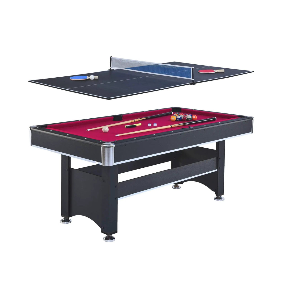 Multifunctional Pool Table | 6FT Wooden Design | Removable Table Tennis Top | Rubber Cushions