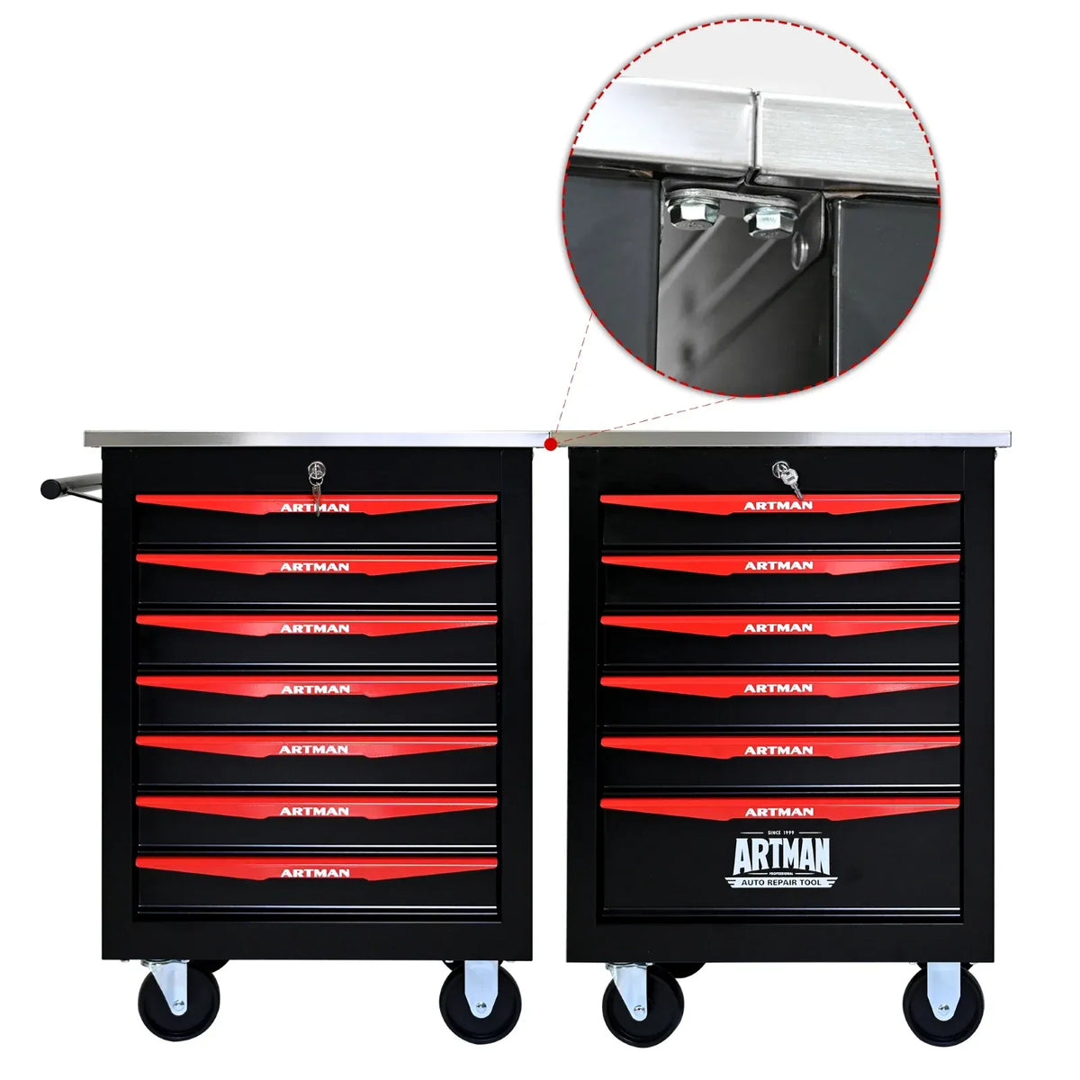 7 Drawer Rolling Tool Box Hardware Storage Tool Cabinet, Heavy Duty Steel Metal Cart, Lockable, Shop Garage NEW，red from PriceLows™