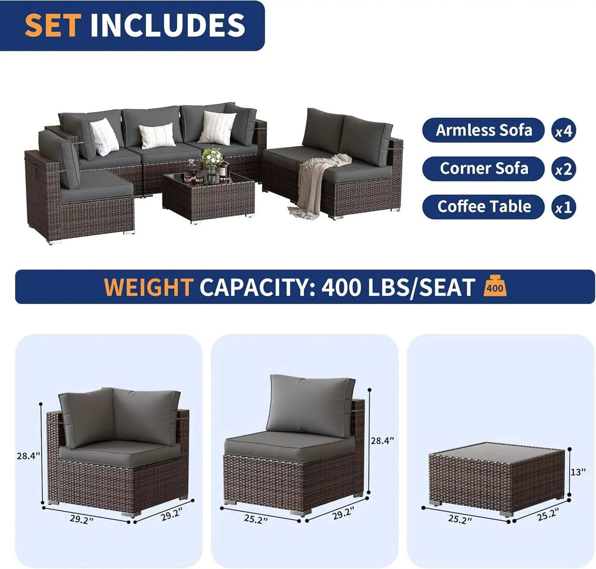 7 Piece Outdoor Sectional Patio Set With Waterproof Cover from PriceLows™
