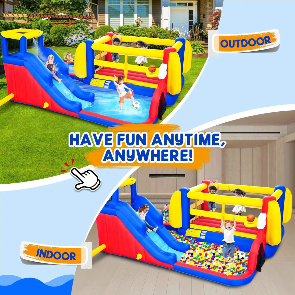 7-In-1 Inflatable Water Park | Slide Pool And Bounce House | Oxford Fabric | Continuous Airflow Design