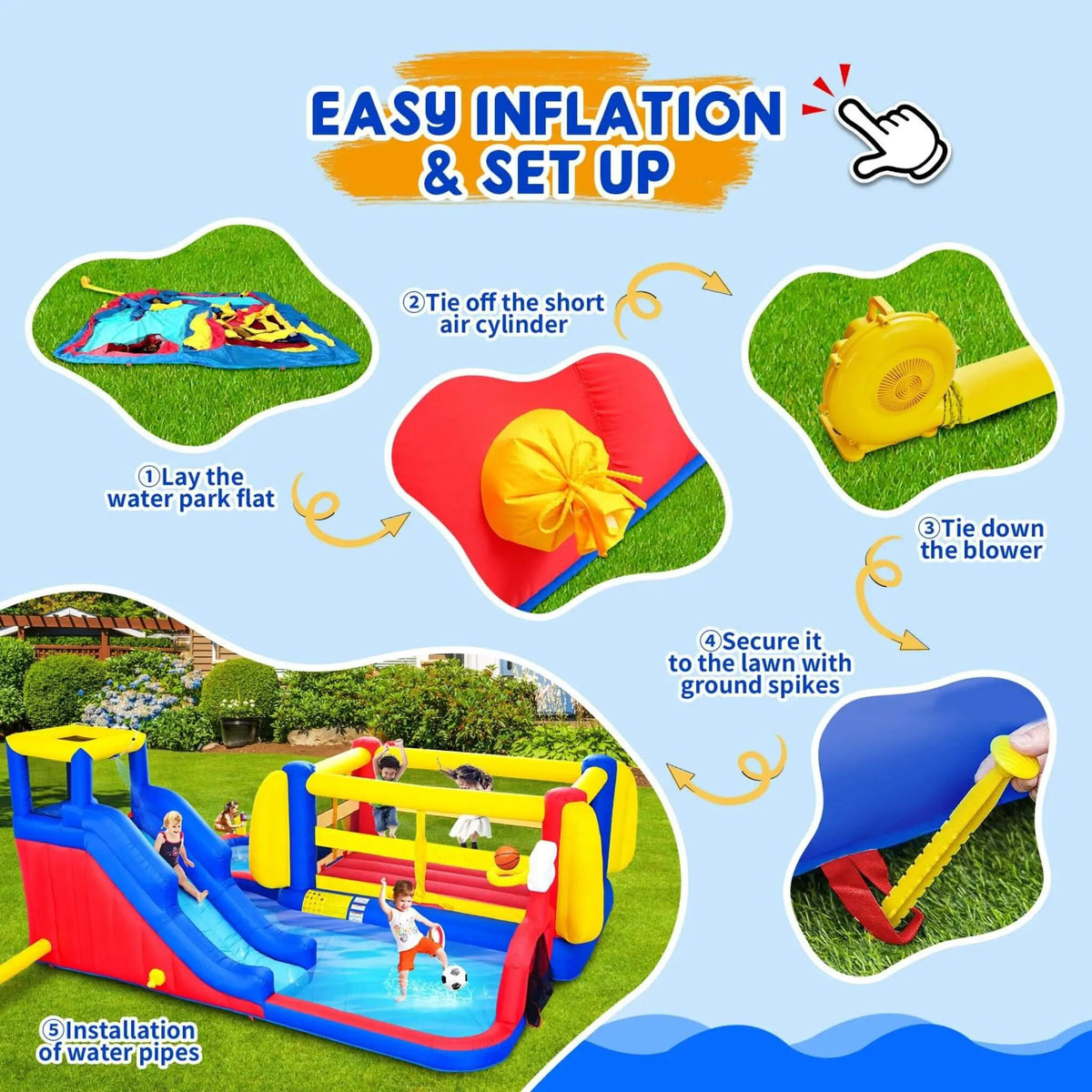 7-In-1 Inflatable Water Park | Slide Pool And Bounce House | Oxford Fabric | Continuous Airflow Design