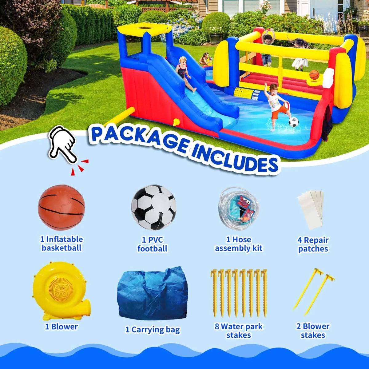 7-In-1 Inflatable Water Park | Slide Pool And Bounce House | Oxford Fabric | Continuous Airflow Design