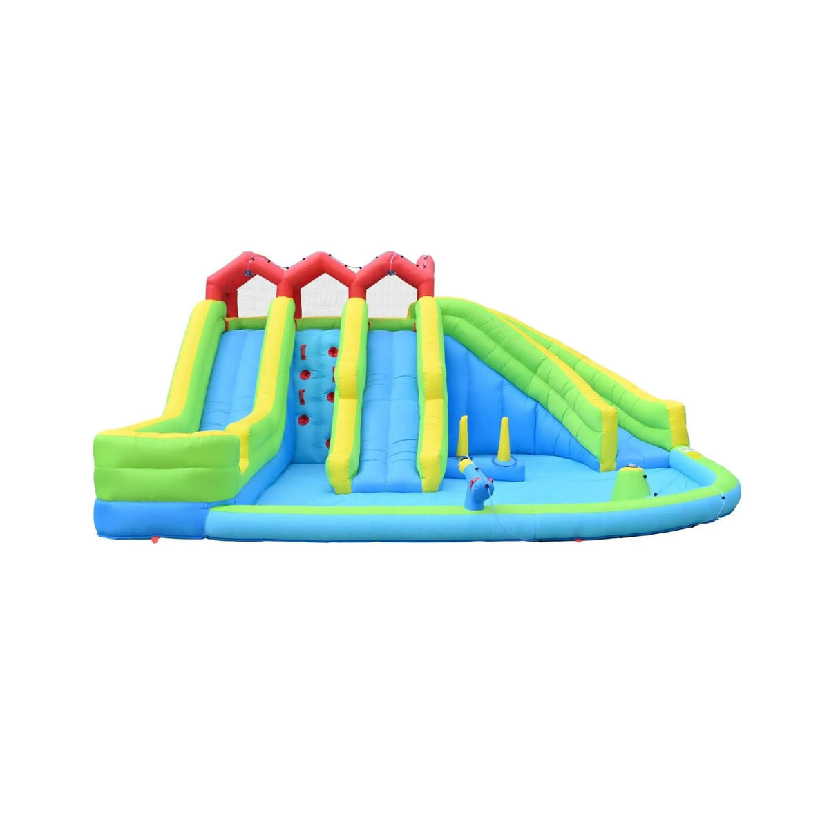 Inflatable Water Park | 7-In-1 Design | Triple Slides | Water Gun And Climbing Wall