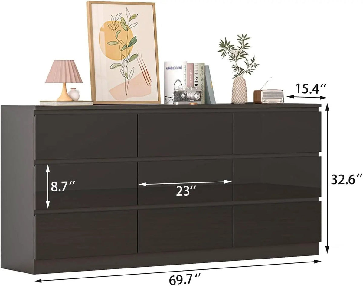 70 Inch Black Dresser With Built In Power Outlets Storage from PriceLows™