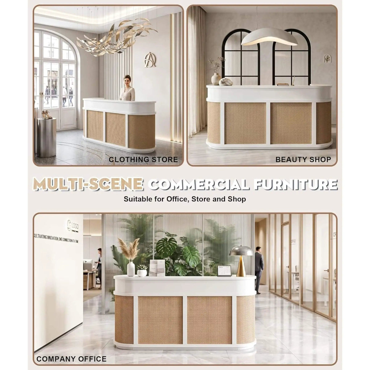 70-Inch Modern Wooden Reception Desk With Lockable Drawers | 70 Inch | Rattan | Home Office