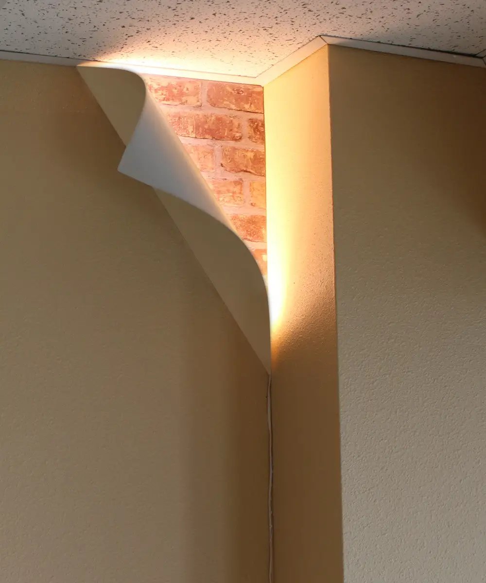 LED Corner Light | 18 Inch Height | White Curved Metal | Big Reveal Design
