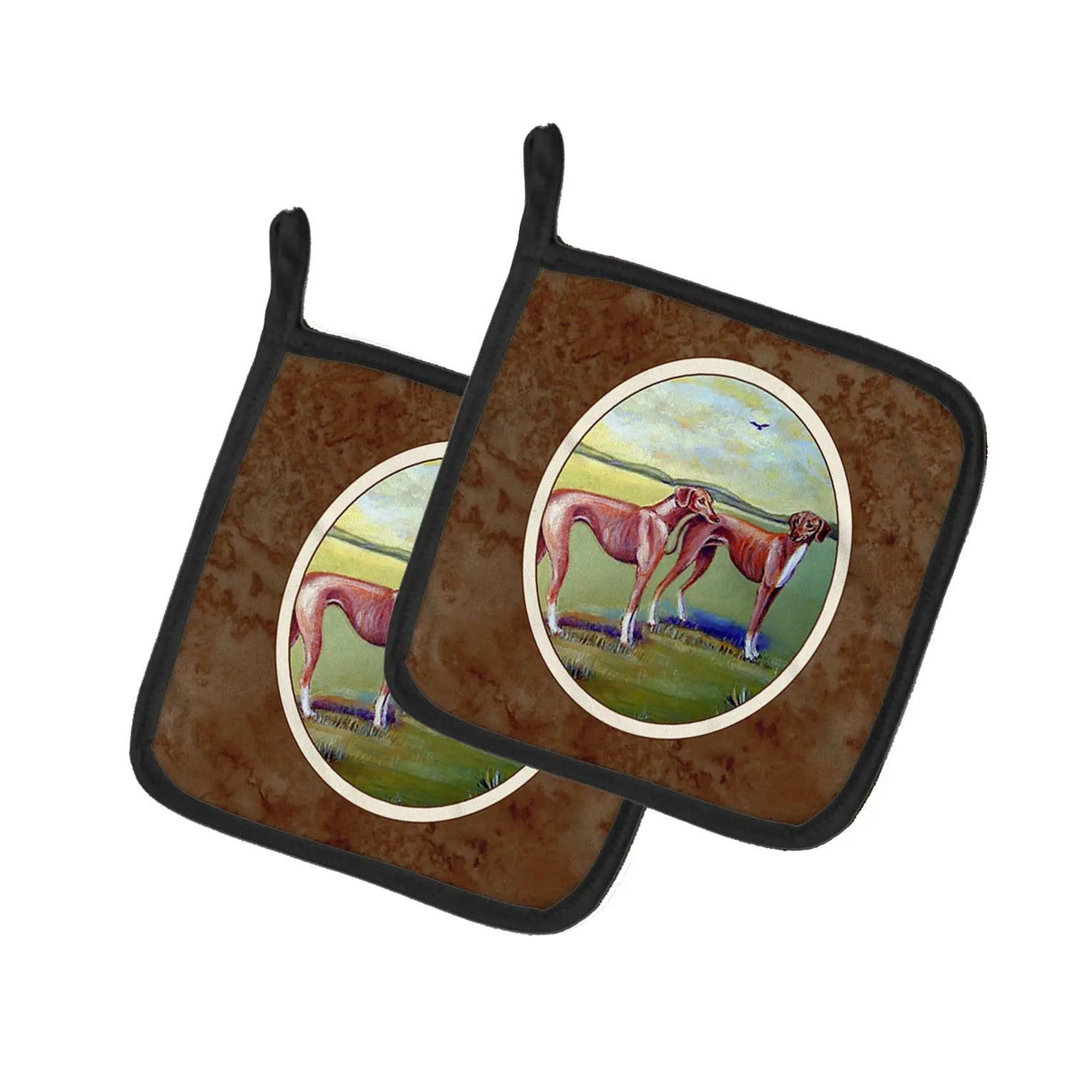 Pot Holder Set of 2 | Heat Resistant Quilted Hot Pads | 7.5 x 7.5 Inch | Azawakh Hound