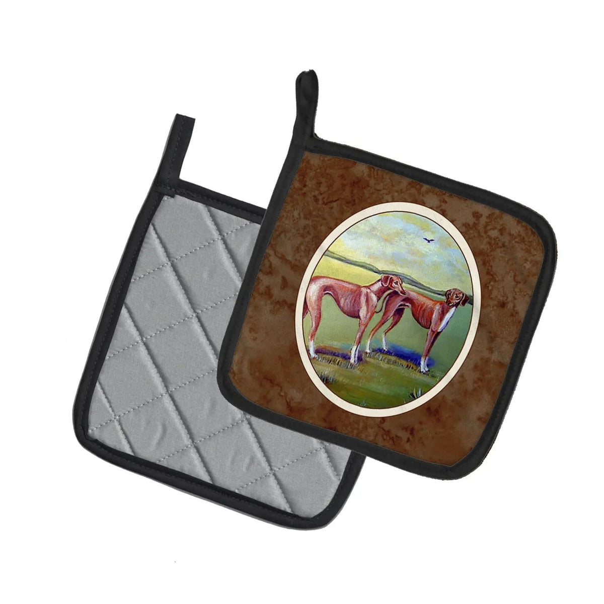 Pot Holder Set of 2 | Heat Resistant Quilted Hot Pads | 7.5 x 7.5 Inch | Azawakh Hound