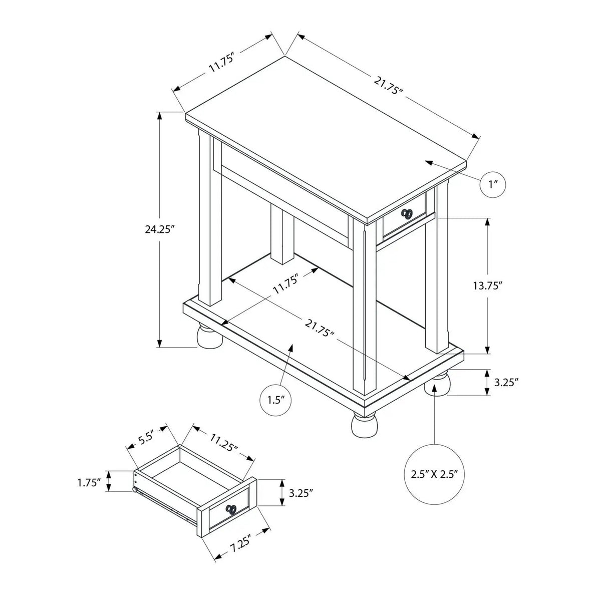 Accent End Table | Traditional Design | Storage Drawer | Espresso