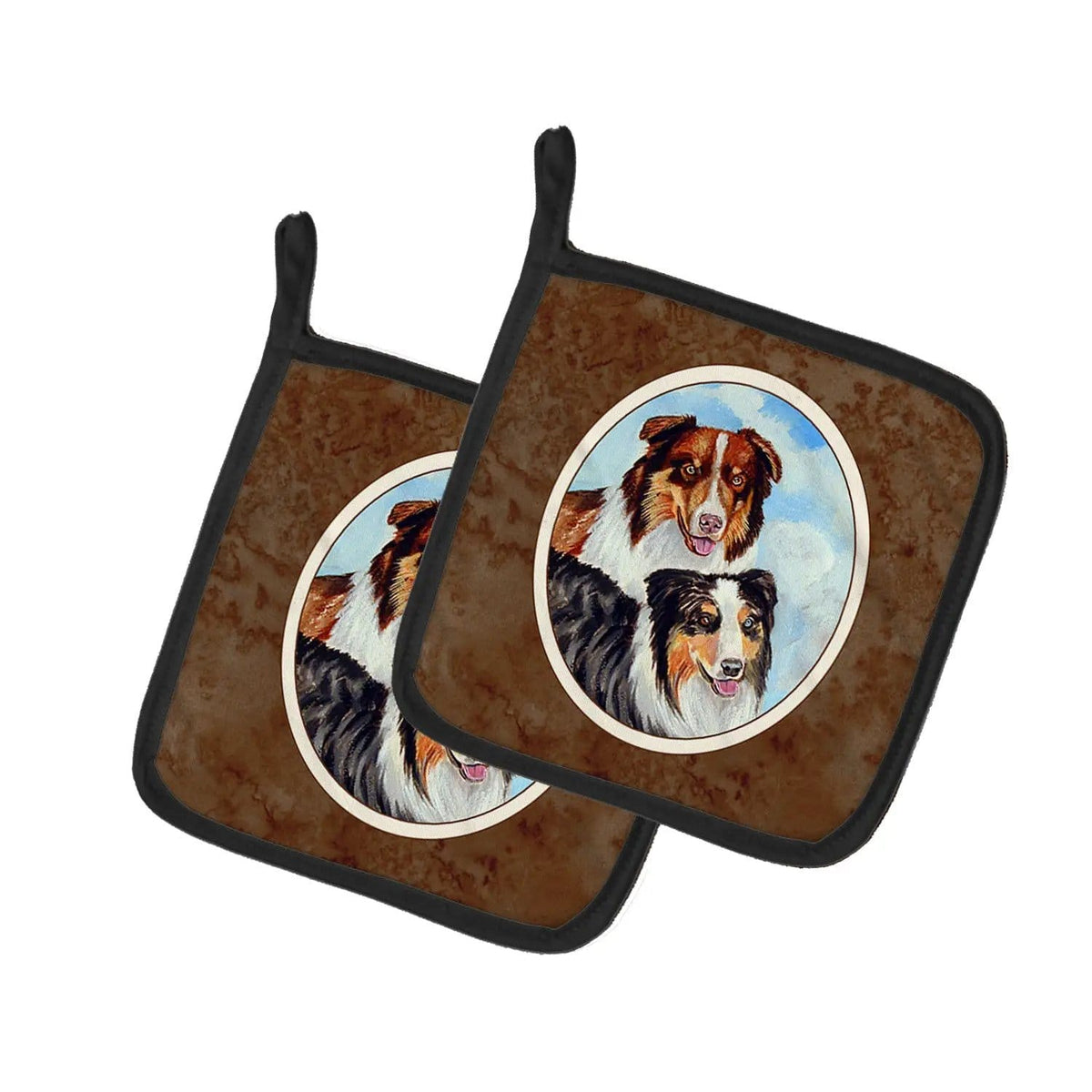 Pot Holder Set of 2 | Heat Resistant Quilted Hot Pads | 7.5 x 7.5 Inch | Australian Shepherd What a pair