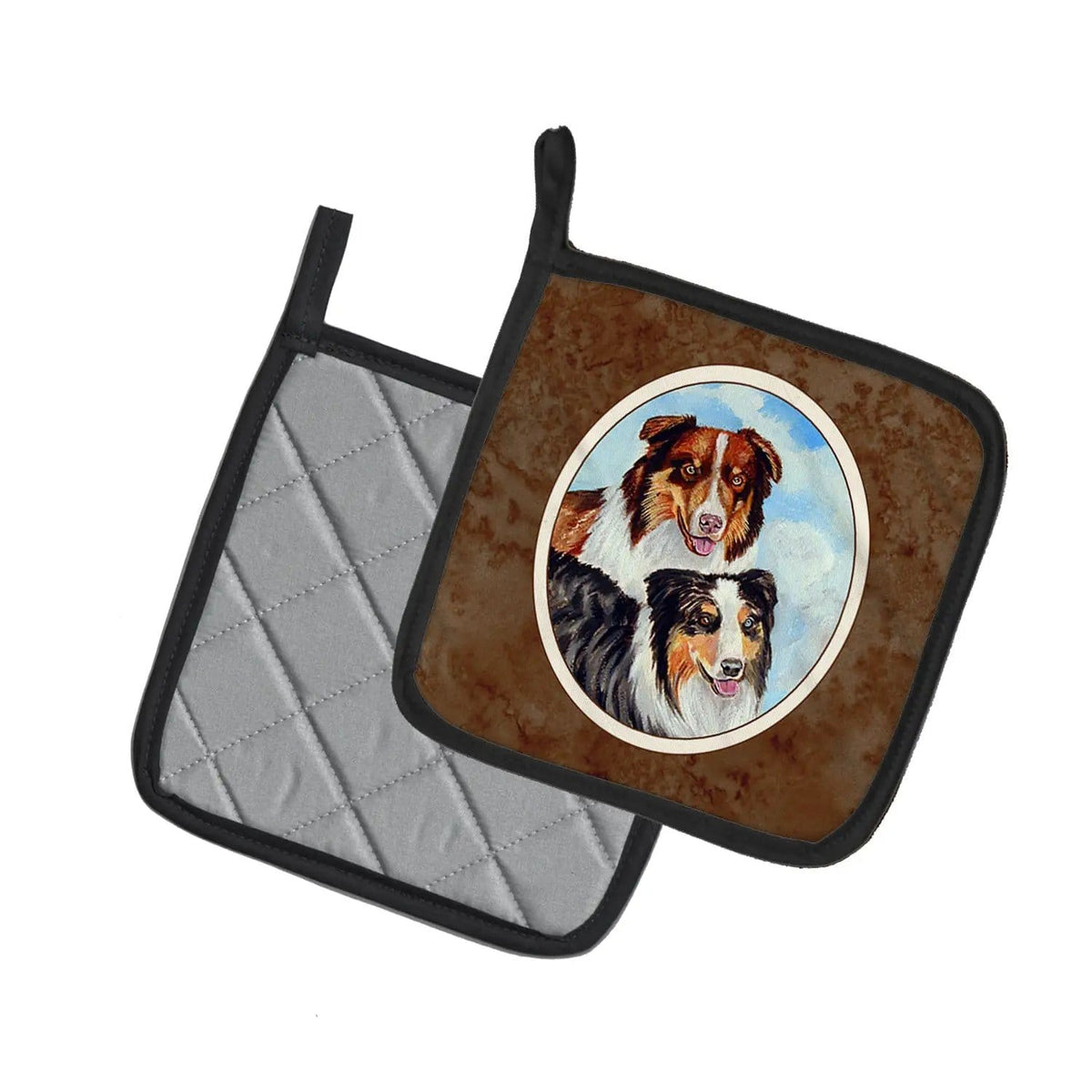 Pot Holder Set of 2 | Heat Resistant Quilted Hot Pads | 7.5 x 7.5 Inch | Australian Shepherd What a pair