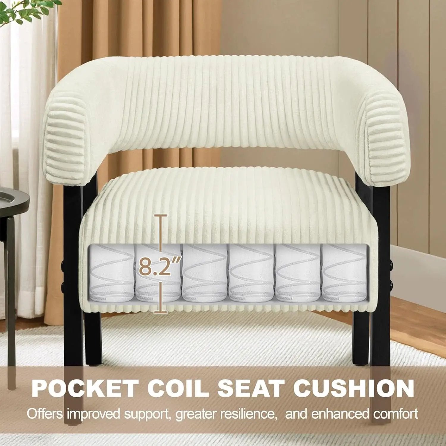Beige Corduroy Barrel Chair Set Of 2 With Wood Legs from PriceLows™