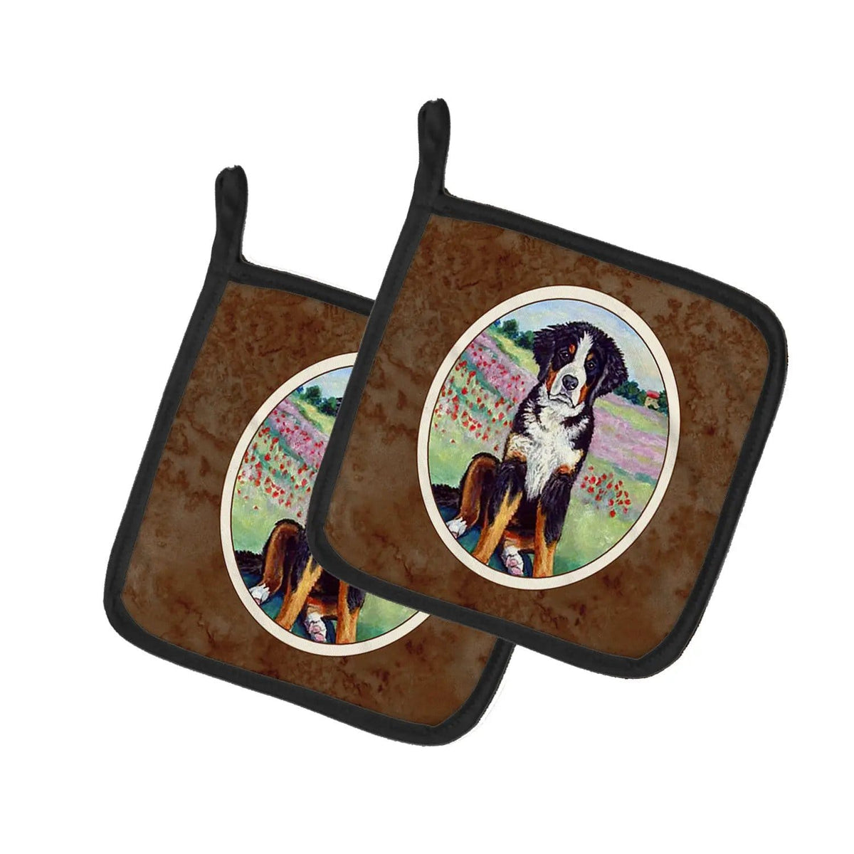 Pot Holder Set of 2 | Heat Resistant Quilted Hot Pads | 7.5 x 7.5 Inch | Bernese Mountain Dog (Style 18)
