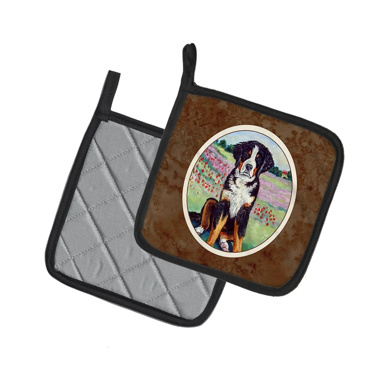 Pot Holder Set of 2 | Heat Resistant Quilted Hot Pads | 7.5 x 7.5 Inch | Bernese Mountain Dog (Style 18)