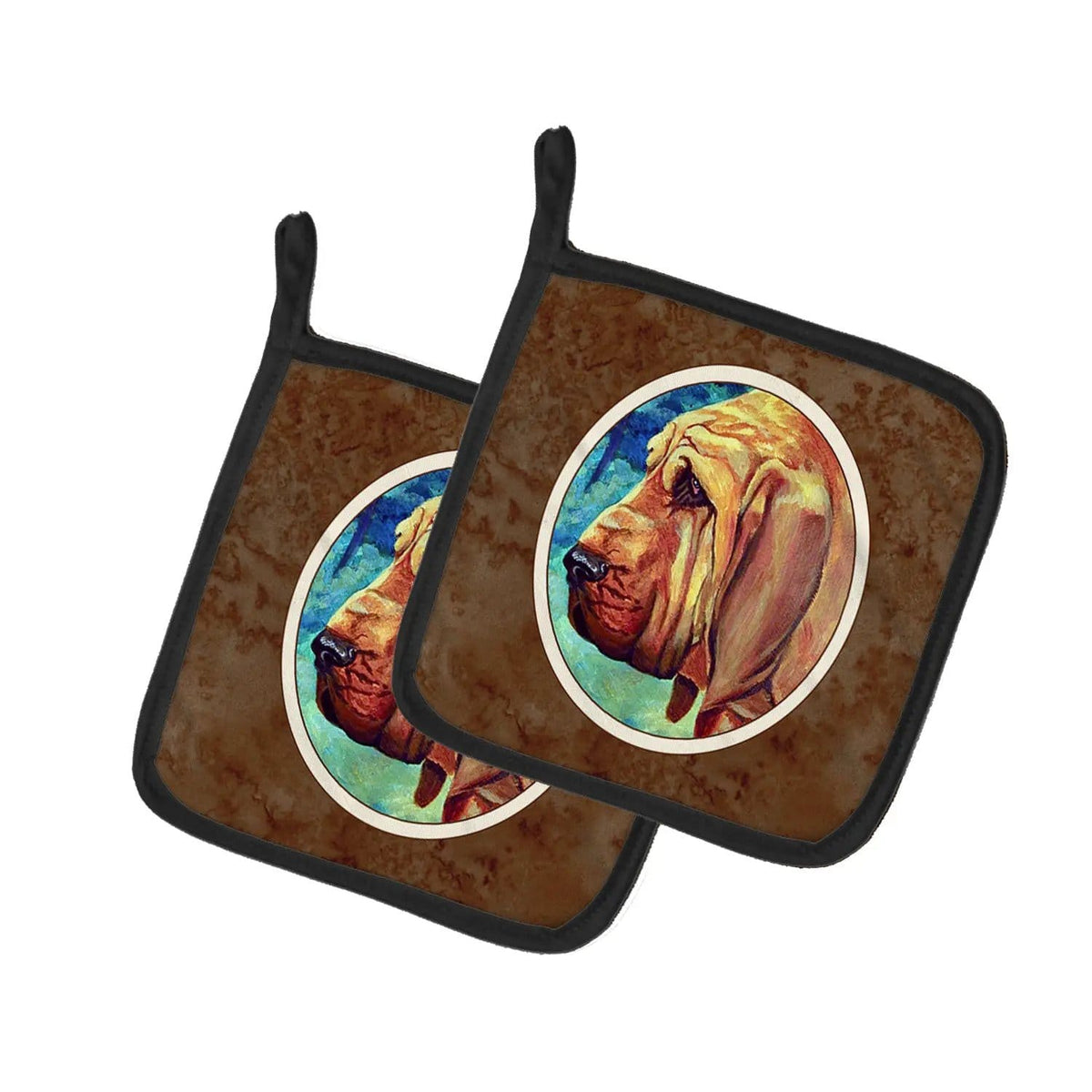 Pot Holder Set of 2 | Heat Resistant Quilted Hot Pads | 7.5 x 7.5 Inch | Bloodhound (Style 4)