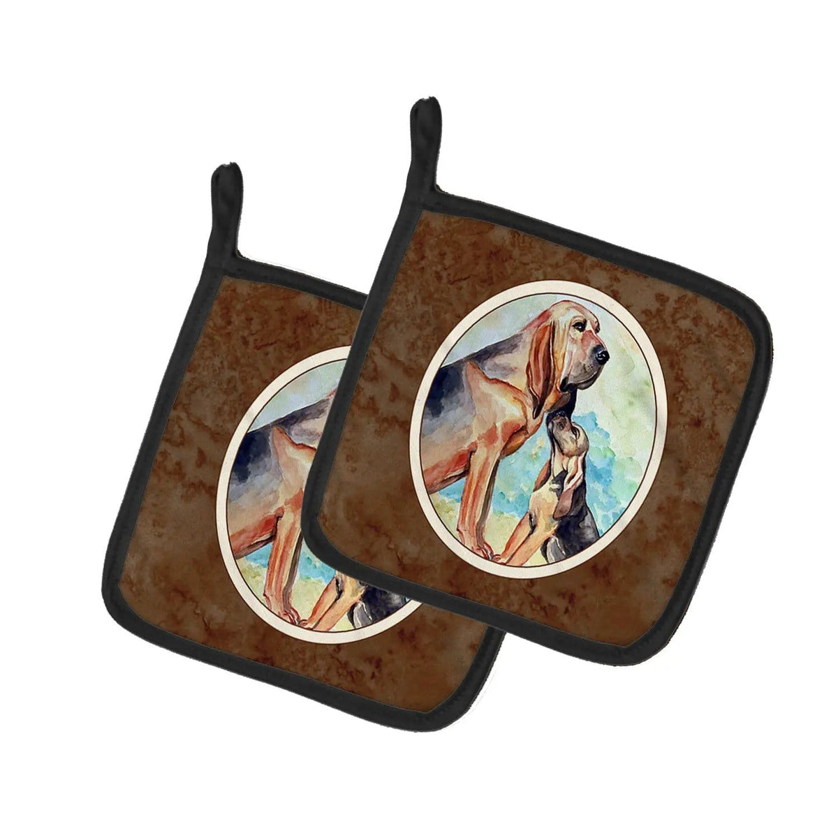 Pot Holder Set of 2 | Heat Resistant Quilted Hot Pads | 7.5 x 7.5 Inch | Bloodhound Momma's Love