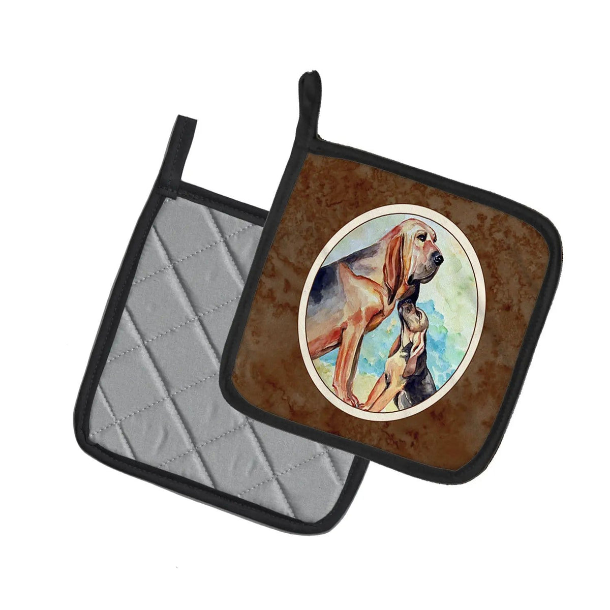 Pot Holder Set of 2 | Heat Resistant Quilted Hot Pads | 7.5 x 7.5 Inch | Bloodhound Momma's Love