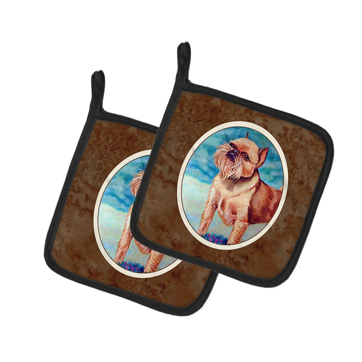 Pot Holder Set of 2 | Heat Resistant Quilted Hot Pads | 7.5 x 7.5 Inch | Brussels Griffon (Style 5)