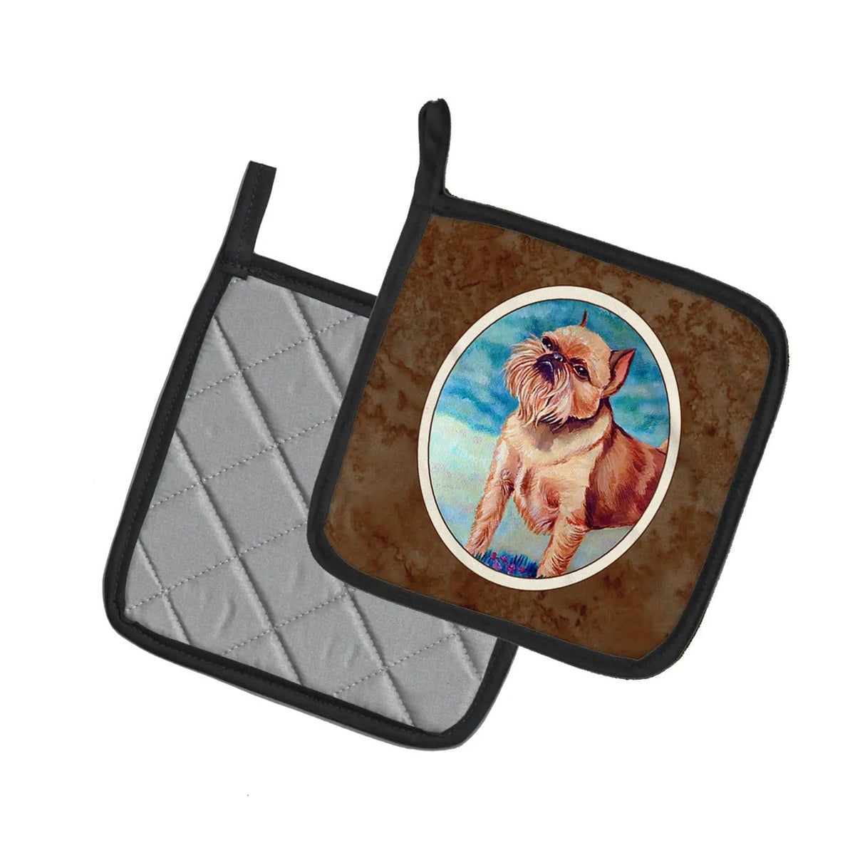 Pot Holder Set of 2 | Heat Resistant Quilted Hot Pads | 7.5 x 7.5 Inch | Brussels Griffon (Style 5)
