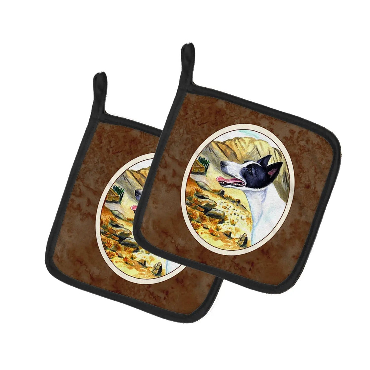 Pot Holder Set of 2 | Heat Resistant Quilted Hot Pads | 7.5 x 7.5 Inch | Canaan Dog (Style 2)