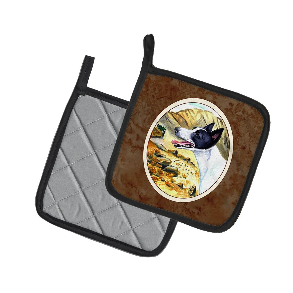 Pot Holder Set of 2 | Heat Resistant Quilted Hot Pads | 7.5 x 7.5 Inch | Canaan Dog (Style 2)