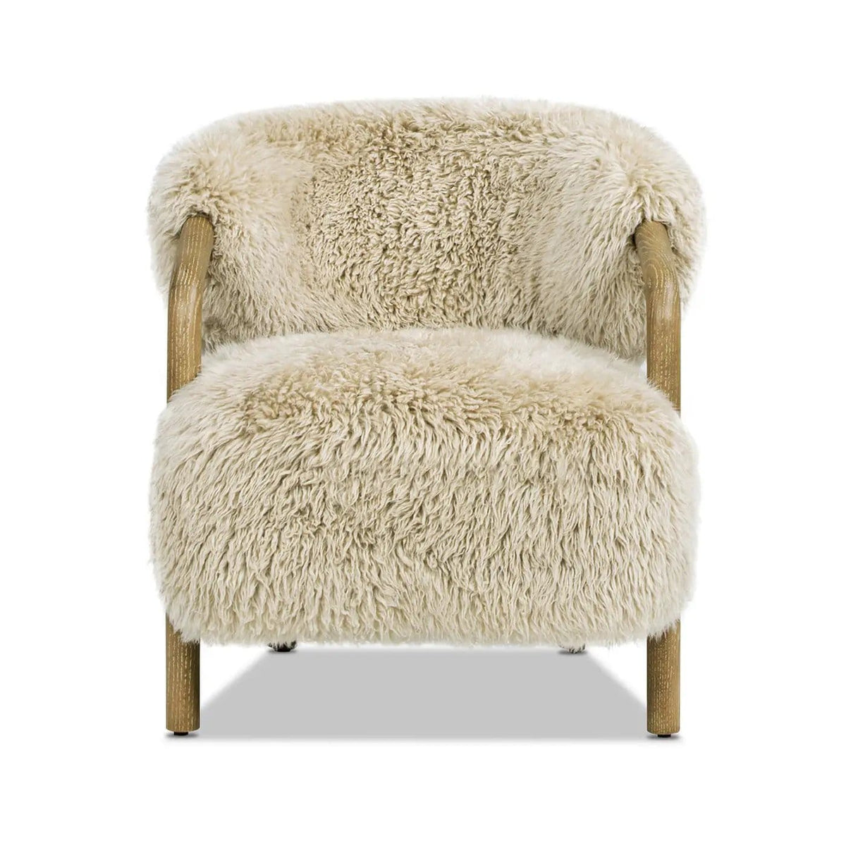 Becker Rustic Oak Sheepskin Upholstered Accent Arm Chair | 31.5 x 28.5 x 30 in | Wood | Taupe Beige