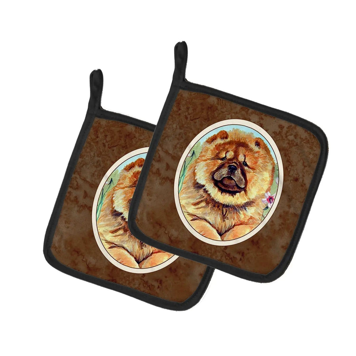 Pot Holder Set of 2 | Heat Resistant Quilted Hot Pads | 7.5 x 7.5 Inch | Chow Chow (Style 14)