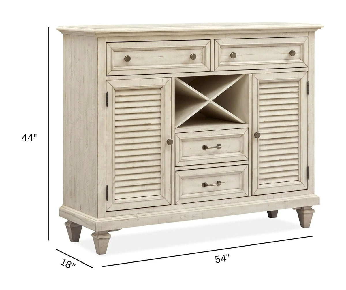 Newport Server | 18 x 54 x 44 in | Glass & Veneer | Alabaster