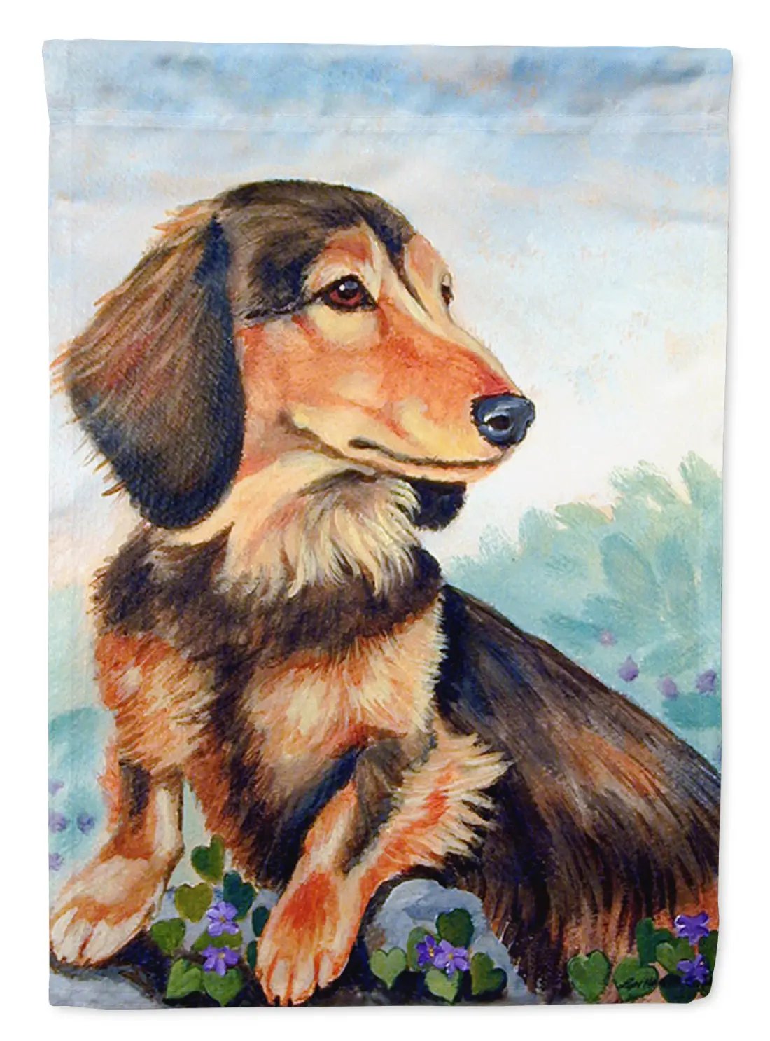 Dachshund chocolate and tan Long Haired Garden Flag – Decorative Outdoor Yard Flag from PriceLows™