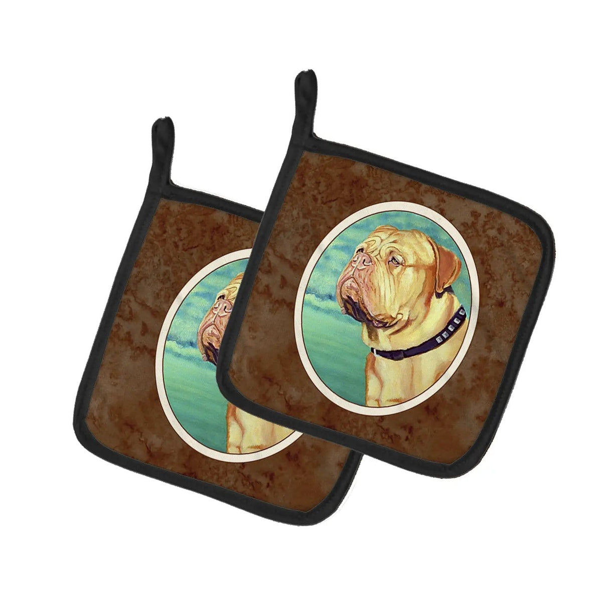 Pot Holder Set of 2 | Heat Resistant Quilted Hot Pads | 7.5 x 7.5 Inch | Dogue de Bordeaux (Style 2)