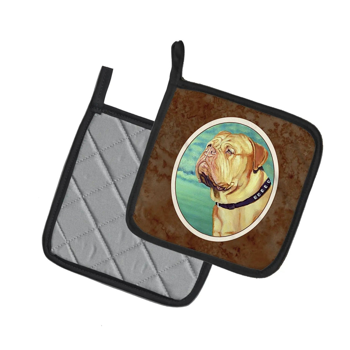 Pot Holder Set of 2 | Heat Resistant Quilted Hot Pads | 7.5 x 7.5 Inch | Dogue de Bordeaux (Style 2)