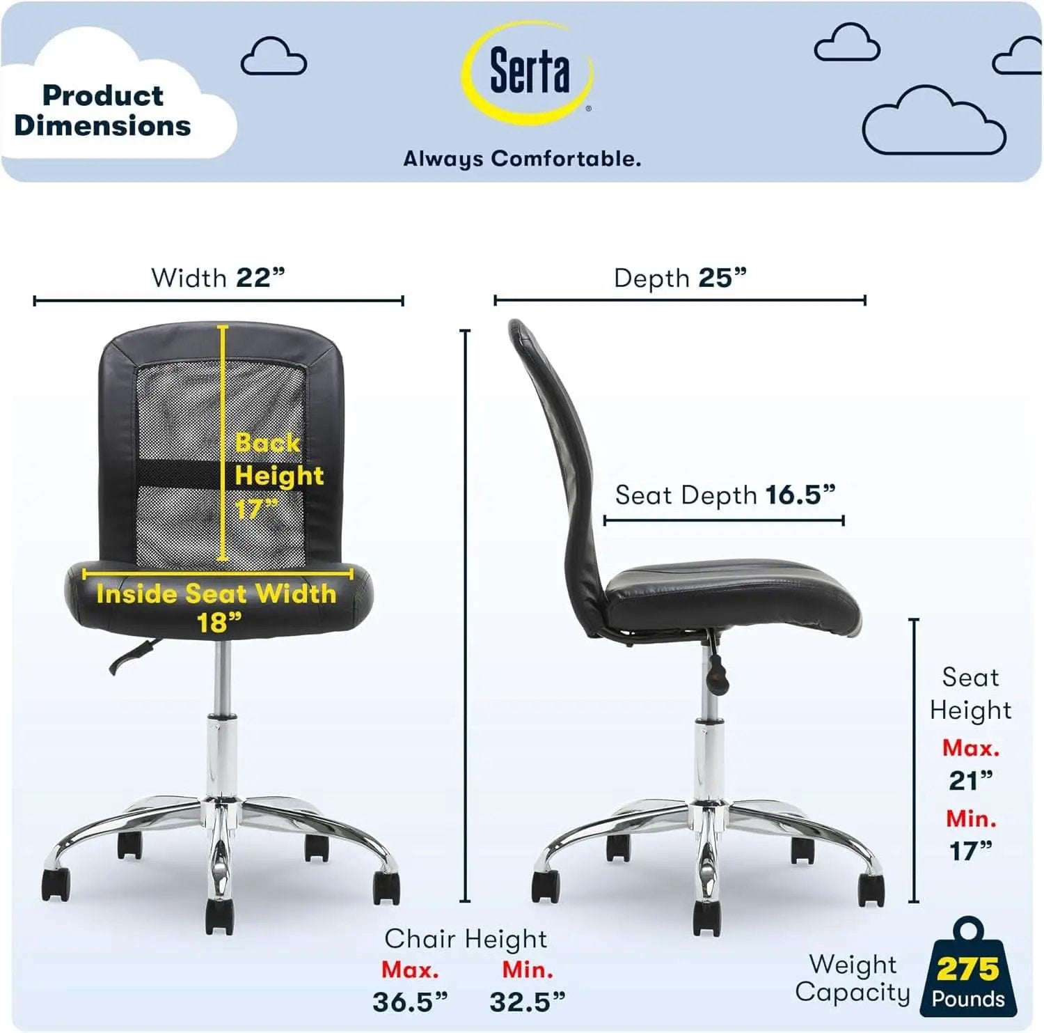 Armless Desk Chair With Mesh Back And Wheels Black from PriceLows™