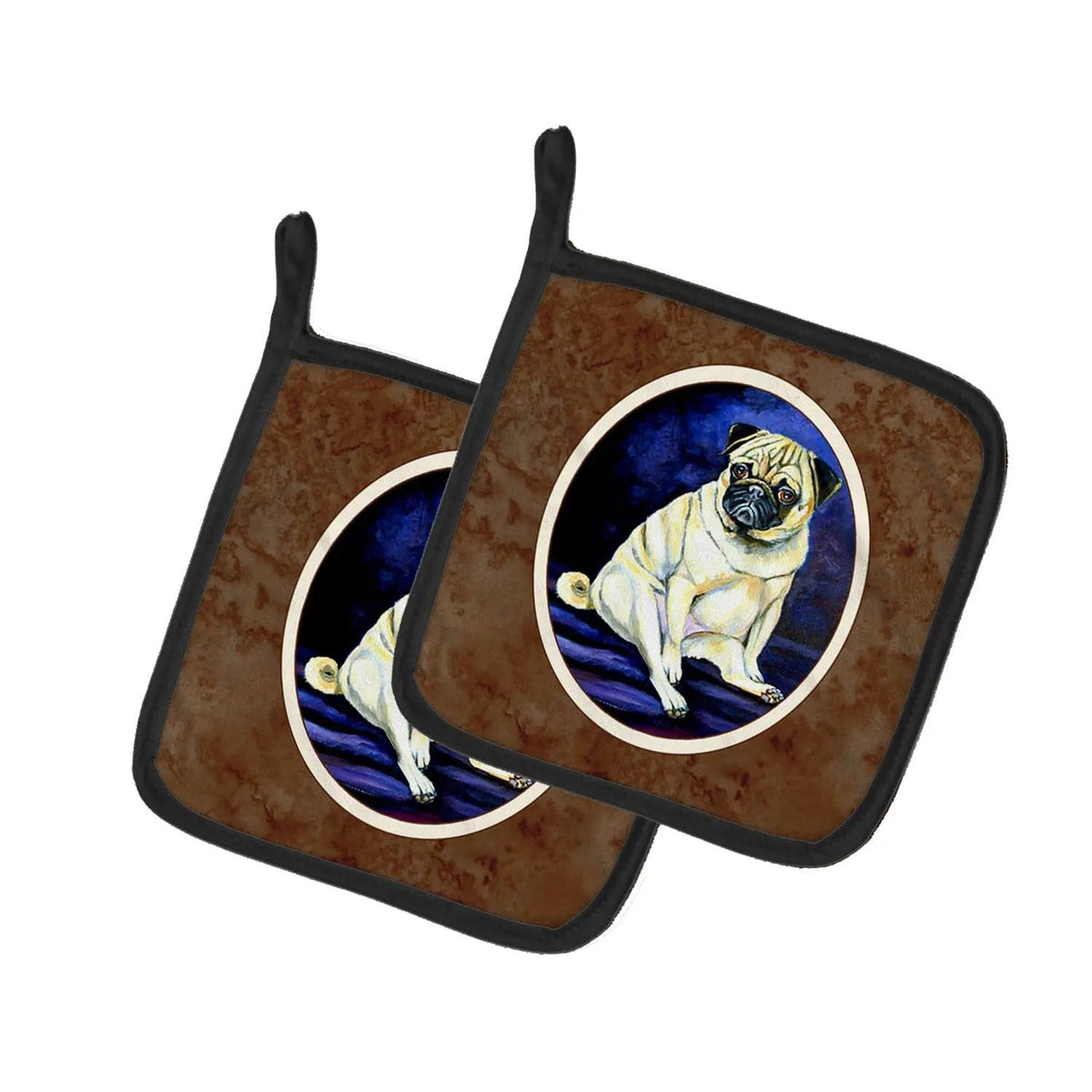 Pot Holder Set of 2 | Heat Resistant Quilted Hot Pads | 7.5 x 7.5 Inch | Fawn Pug Penny for your thoughts
